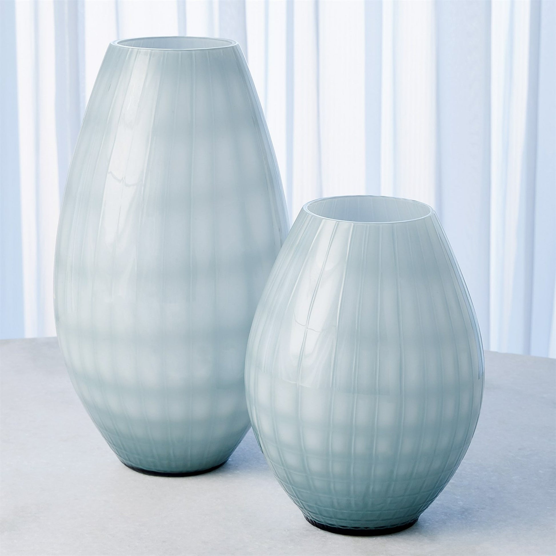 Cased Glass Grid Vase by Global Views in blue, gray. Made from artglass in a modern style.