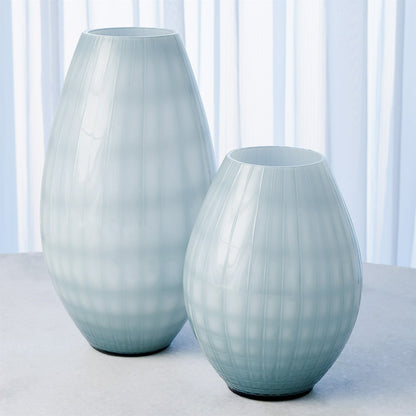 Cased Glass Grid Vase by Global Views in blue, gray. Made from artglass in a modern style.
