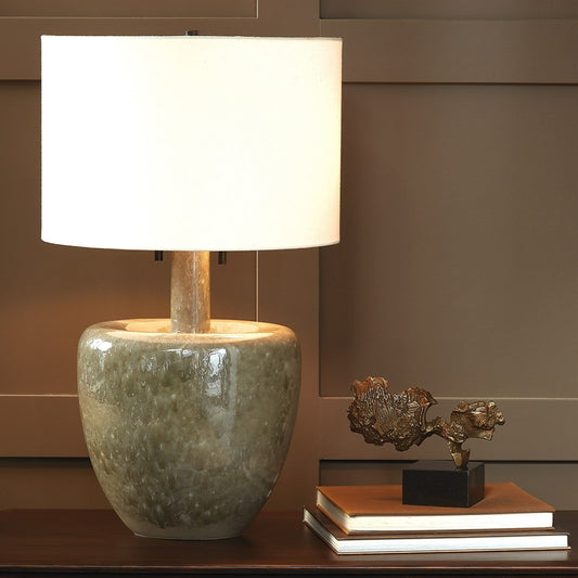 Impression Lamp by Global Views in green. Made from earthenware, steel in a modern style.