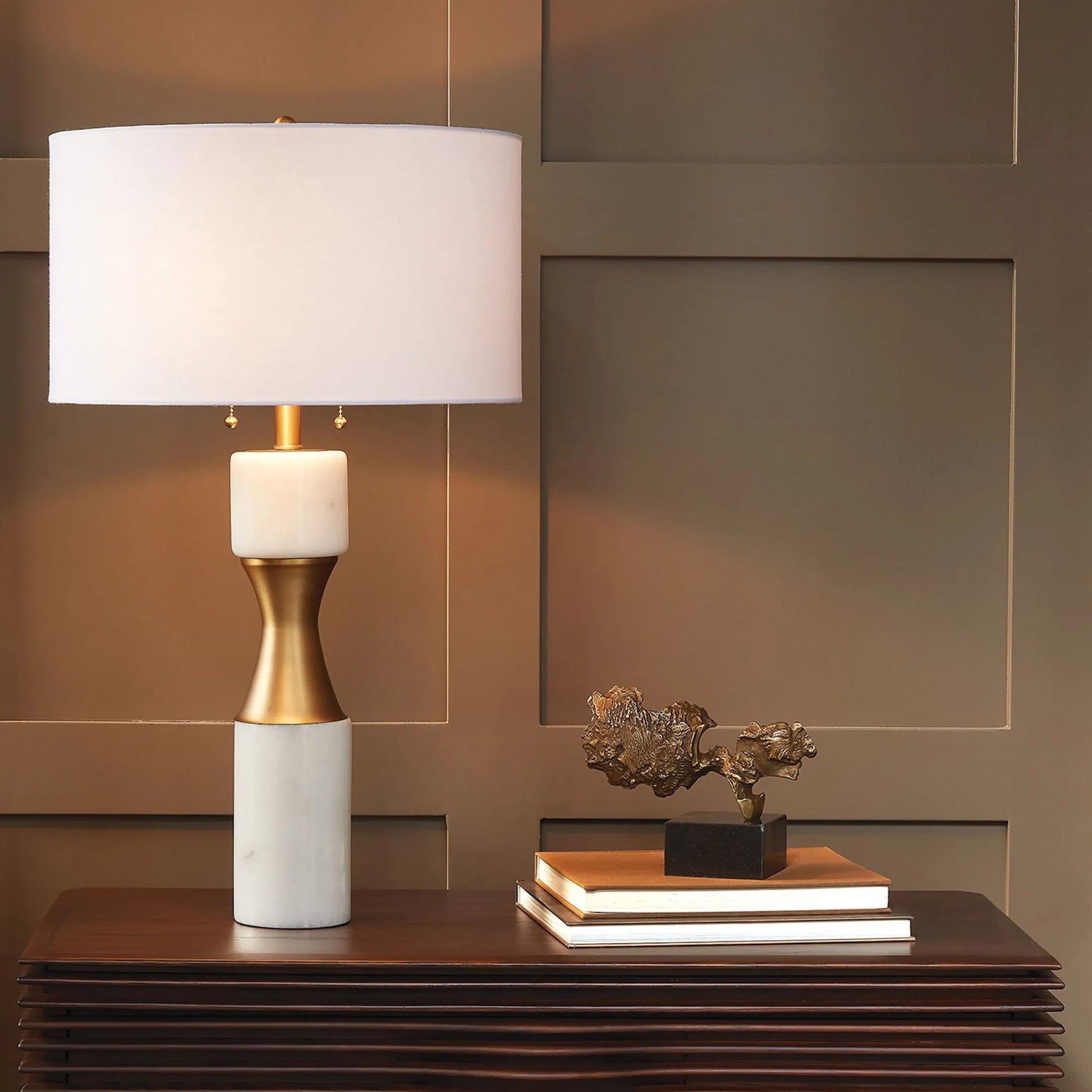 Marble Cinch Lamp by Global Views. Made from marble, brass in a transitional style.