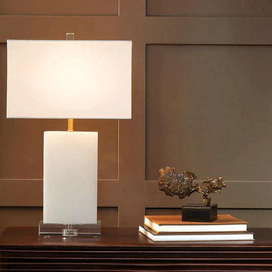Alabaster Rectangular Table Lamp by Global Views in alabaster and brass. Made from unique in a modern style.