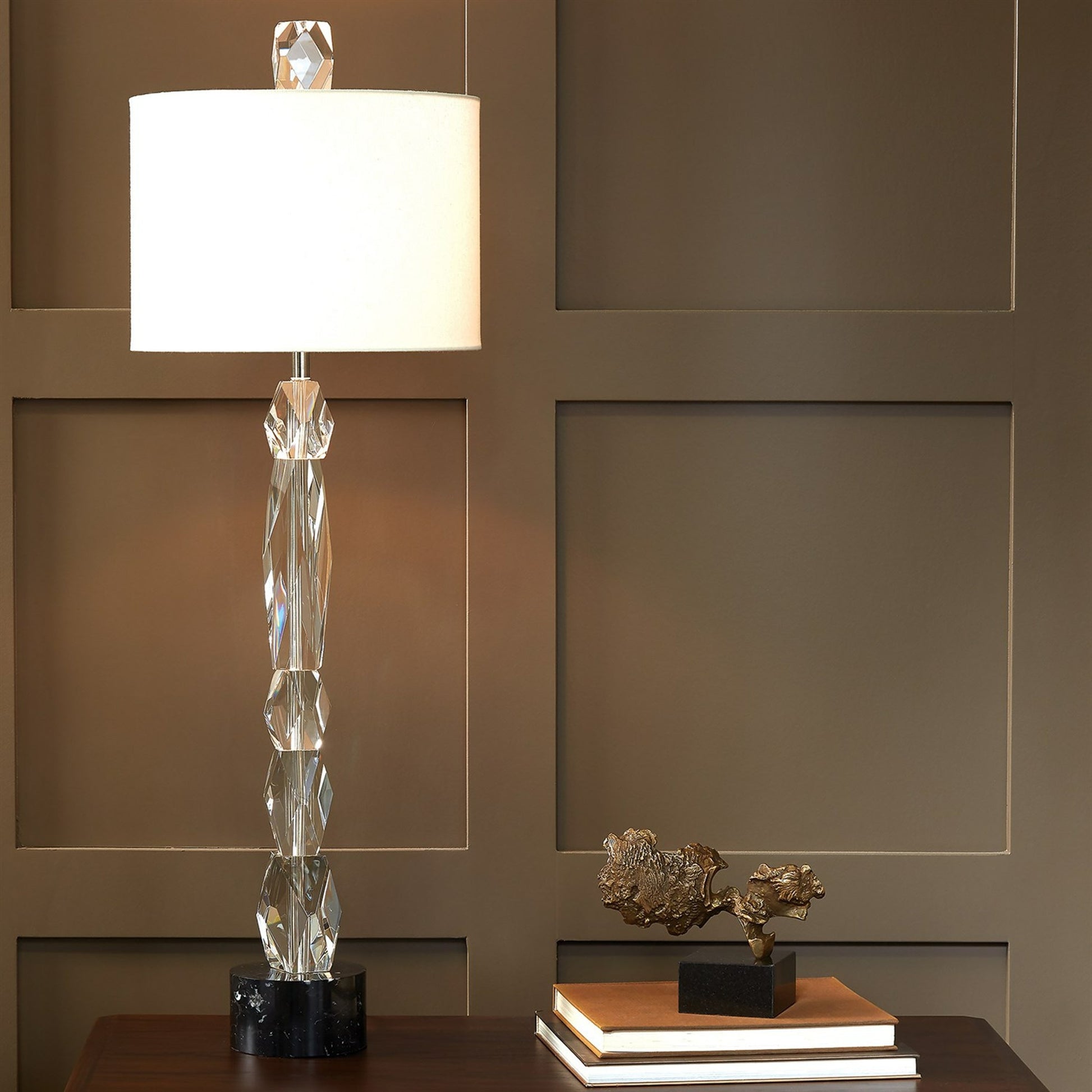 Facette Lamp W/Black Marble Base by Global Views. Made from crystal, marble in a eclectic & global style.