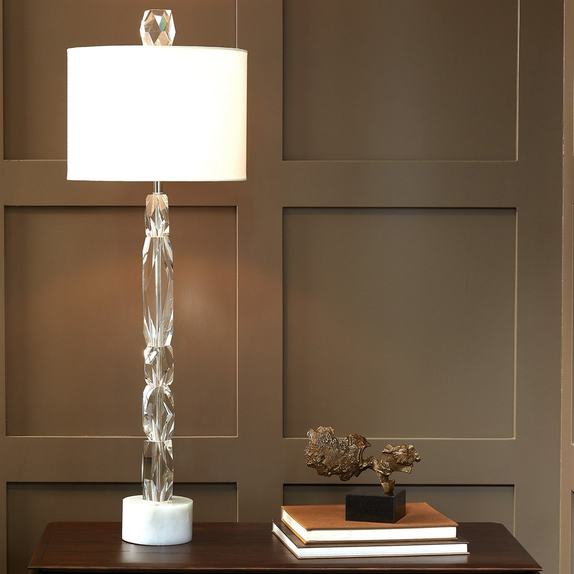 Facette Lamp W/White Marble Base by Global Views. Made from crystal, white marble in a eclectic & global style.