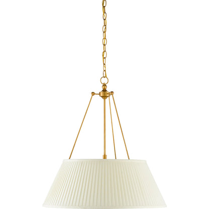 Lytham Pendant by Currey and Company in antique gold leaf, white. Made from wrought iron, fabric in a traditional style.