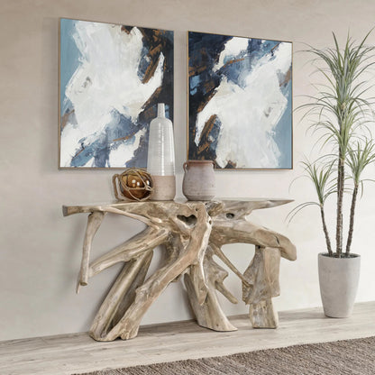 Cypress Console Table by Classic Home in natural white wash. Made from teak wood in a cottage & farmhouse style.