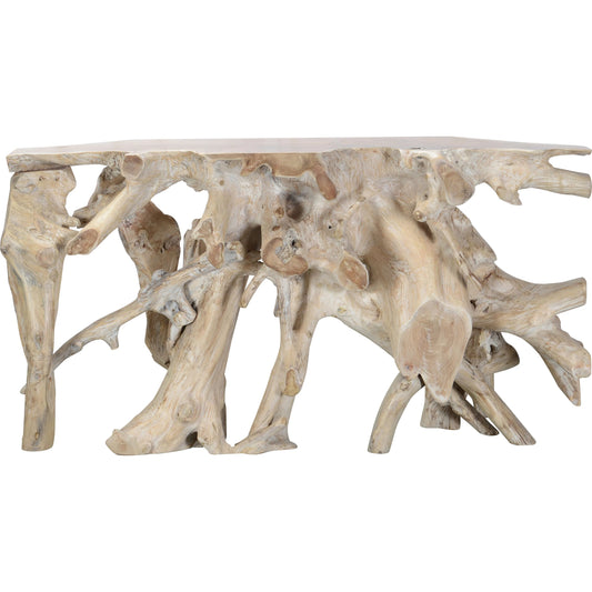 Cypress Console Table by Classic Home in natural white wash. Made from teak wood in a cottage & farmhouse style.