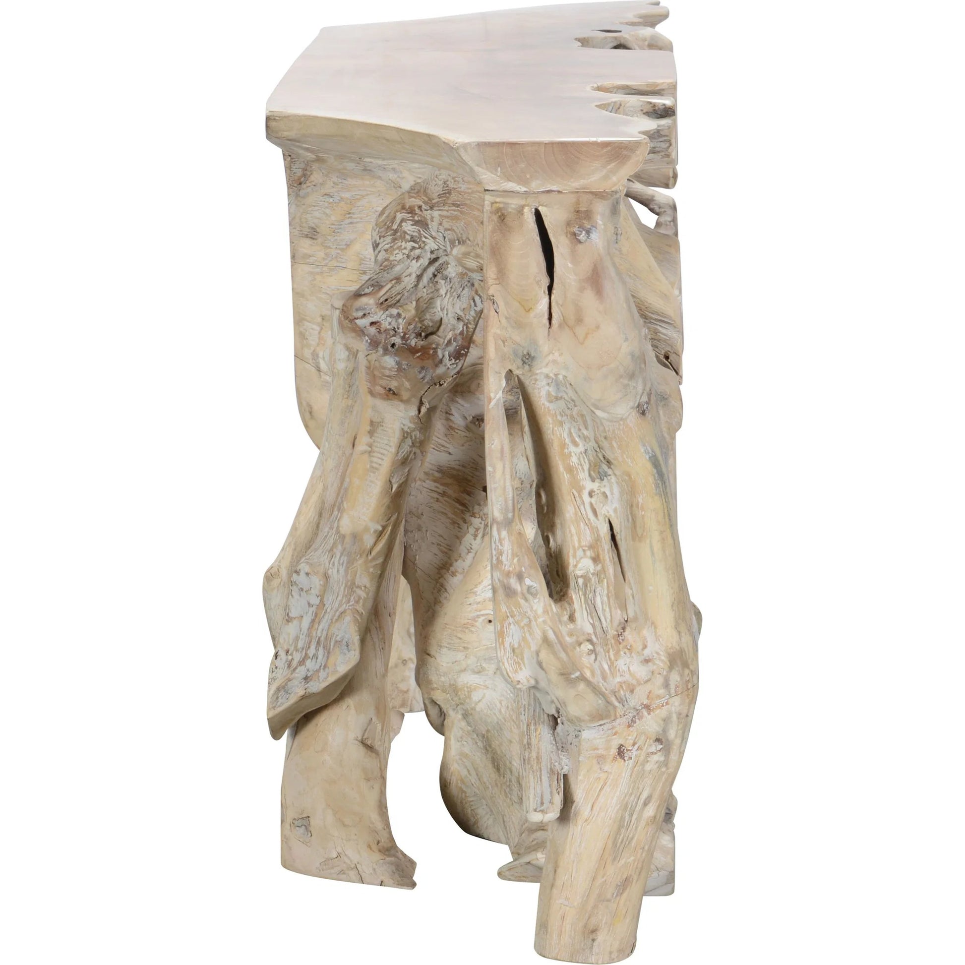 Cypress Console Table by Classic Home in natural white wash. Made from teak wood in a cottage & farmhouse style.