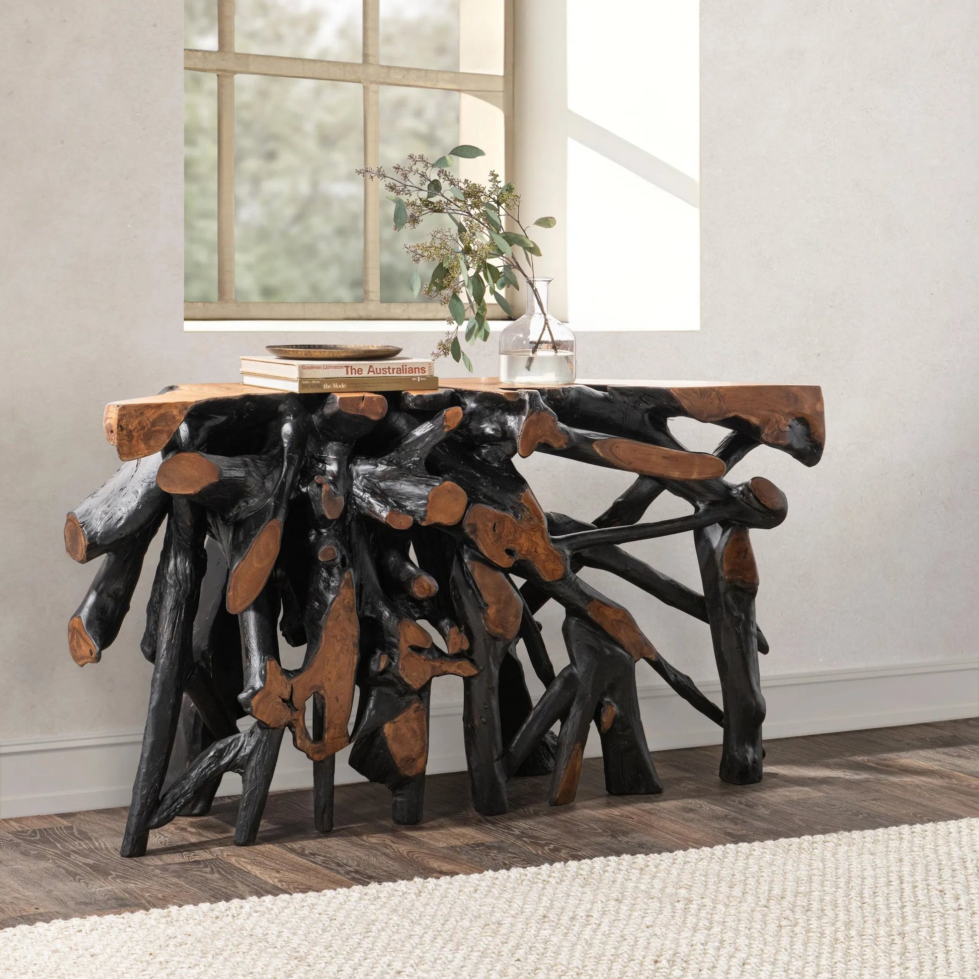 Cypress Teak Wood Root Console Table by Classic Home. Made from teak wood in a modern style.