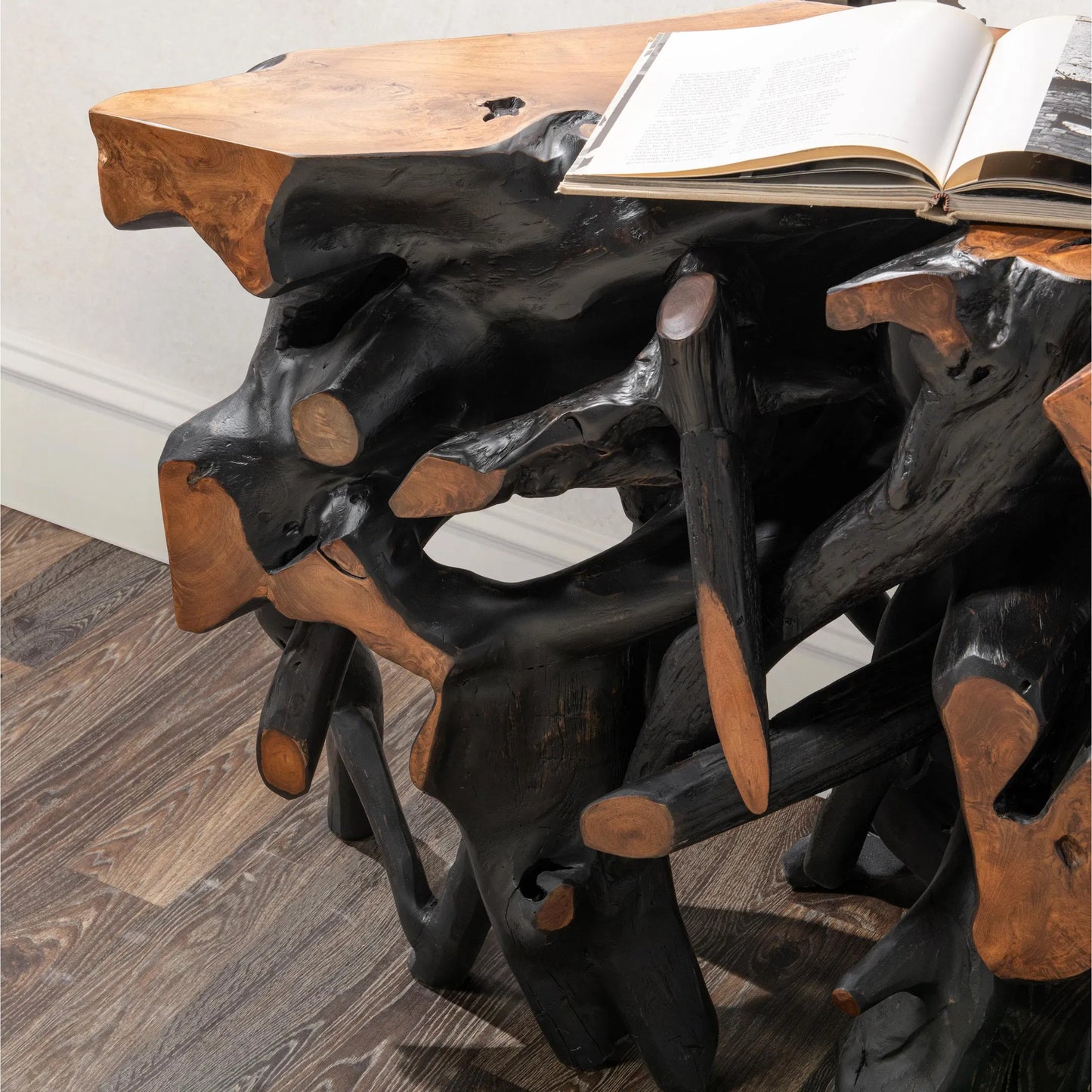 017 SI-2303314 | Closeup | Cypress Teak Wood Root Console Table by Classic Home. Made from teak wood in a modern style.