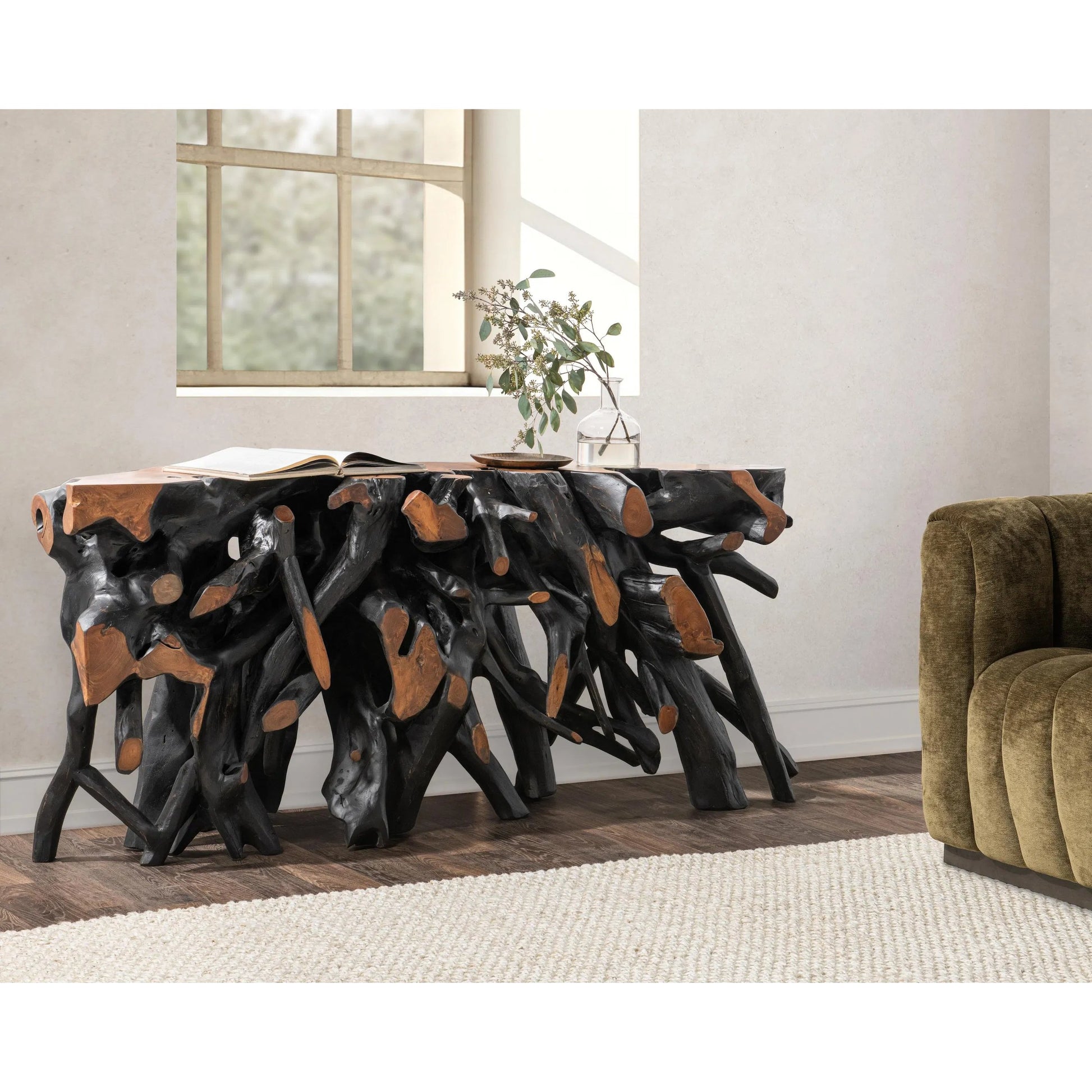 Cypress Teak Wood Root Console Table by Classic Home. Made from teak wood in a modern style.