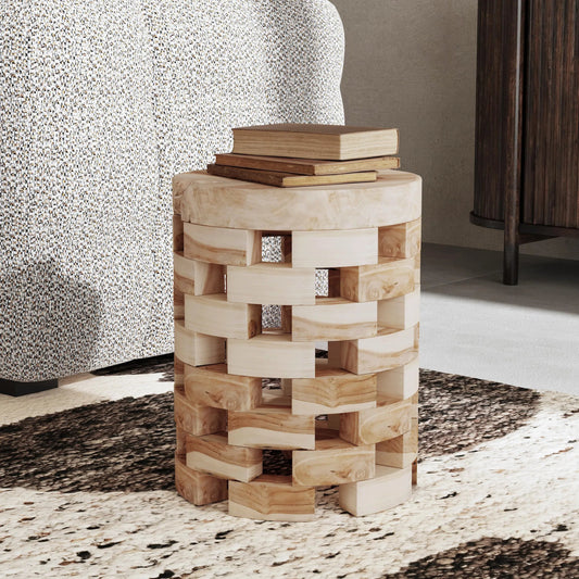 Dacosta Teak Wood Round Accent Table by Classic Home in natural. Made from teak wood in a transitional style.