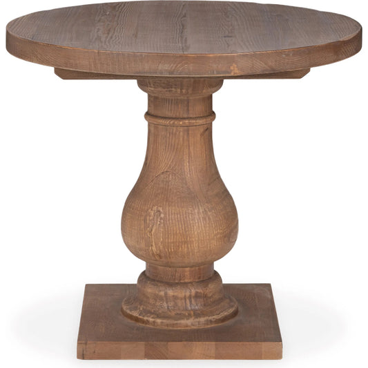 Carolina Reclaimed Pine Round End Table by Kosas Home in natural. Made from reclaimed pine in a unique style.