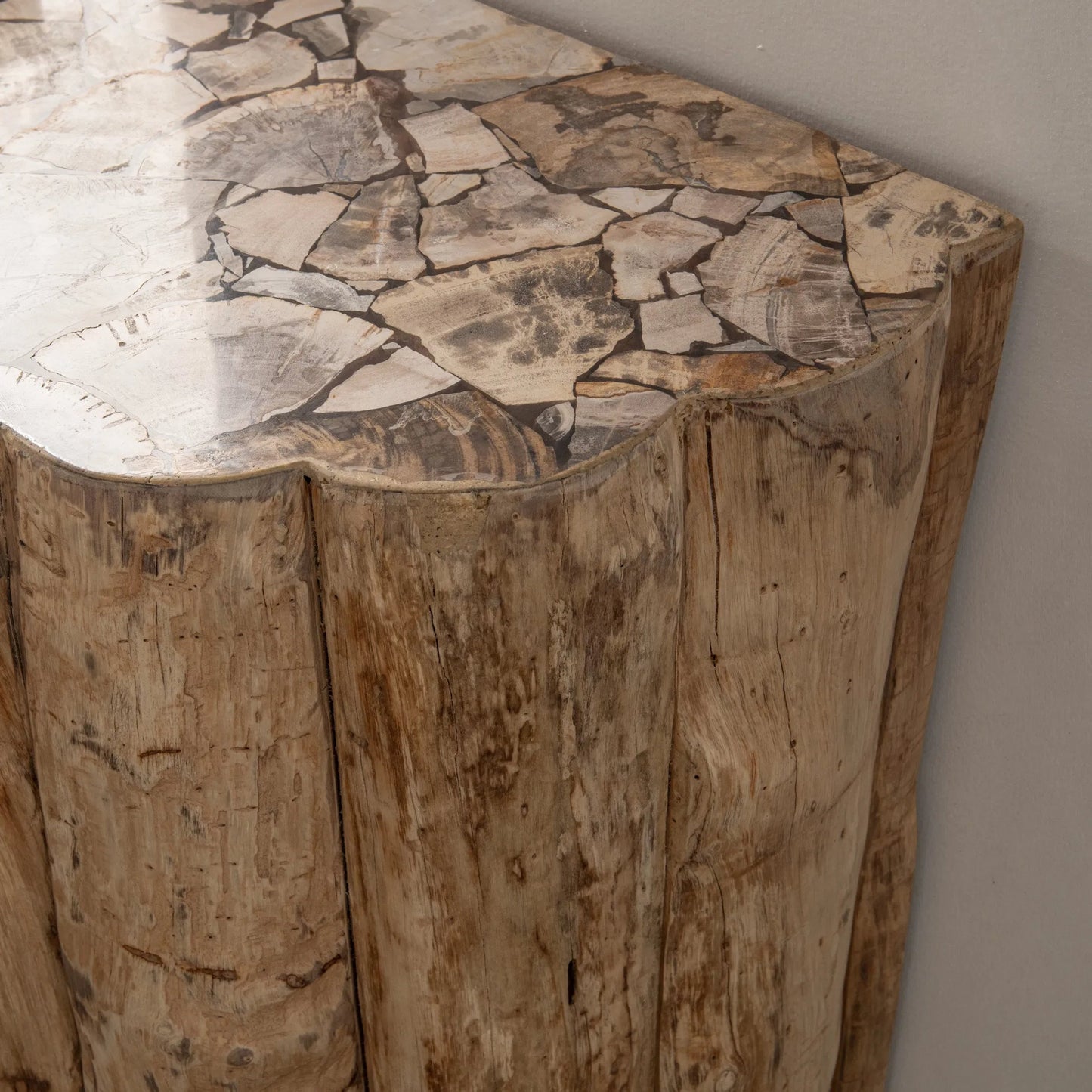 011 SI-2303277 | Closeup | Norwest Petrified Teak Wood Console Table by Classic Home. Made from teak wood in a transitional style.