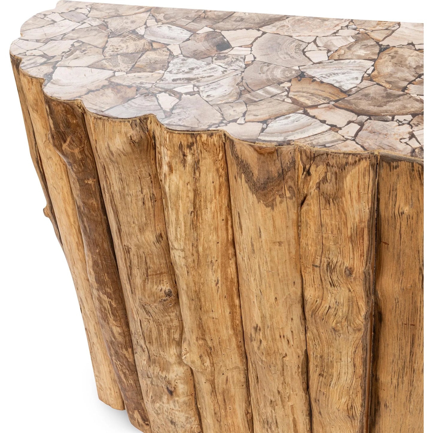009 SI-2303277 | Closeup | Norwest Petrified Teak Wood Console Table by Classic Home. Made from teak wood in a transitional style.