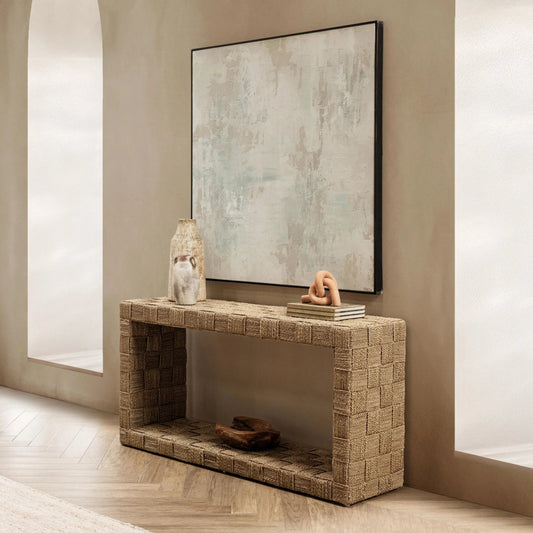 Neyla Console Table by Classic Home in natural. Made from seagrass, plywood in a rustic style.