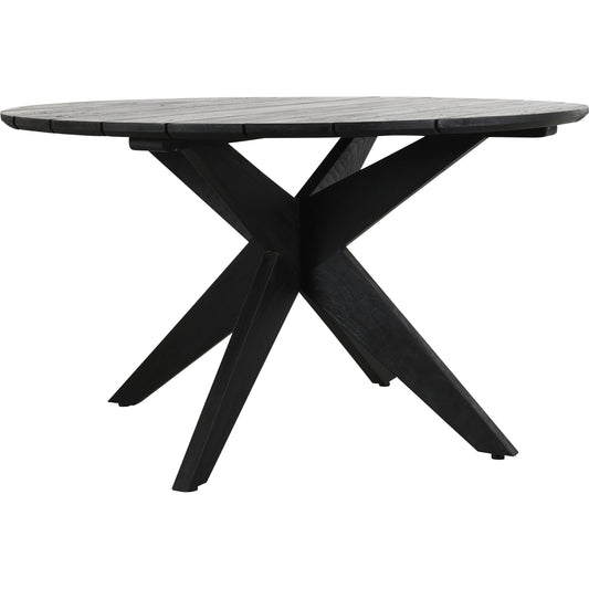 Alameda Outdoor Round Dining Table by Classic Home in black matte. Made from teak wood in a modern style.