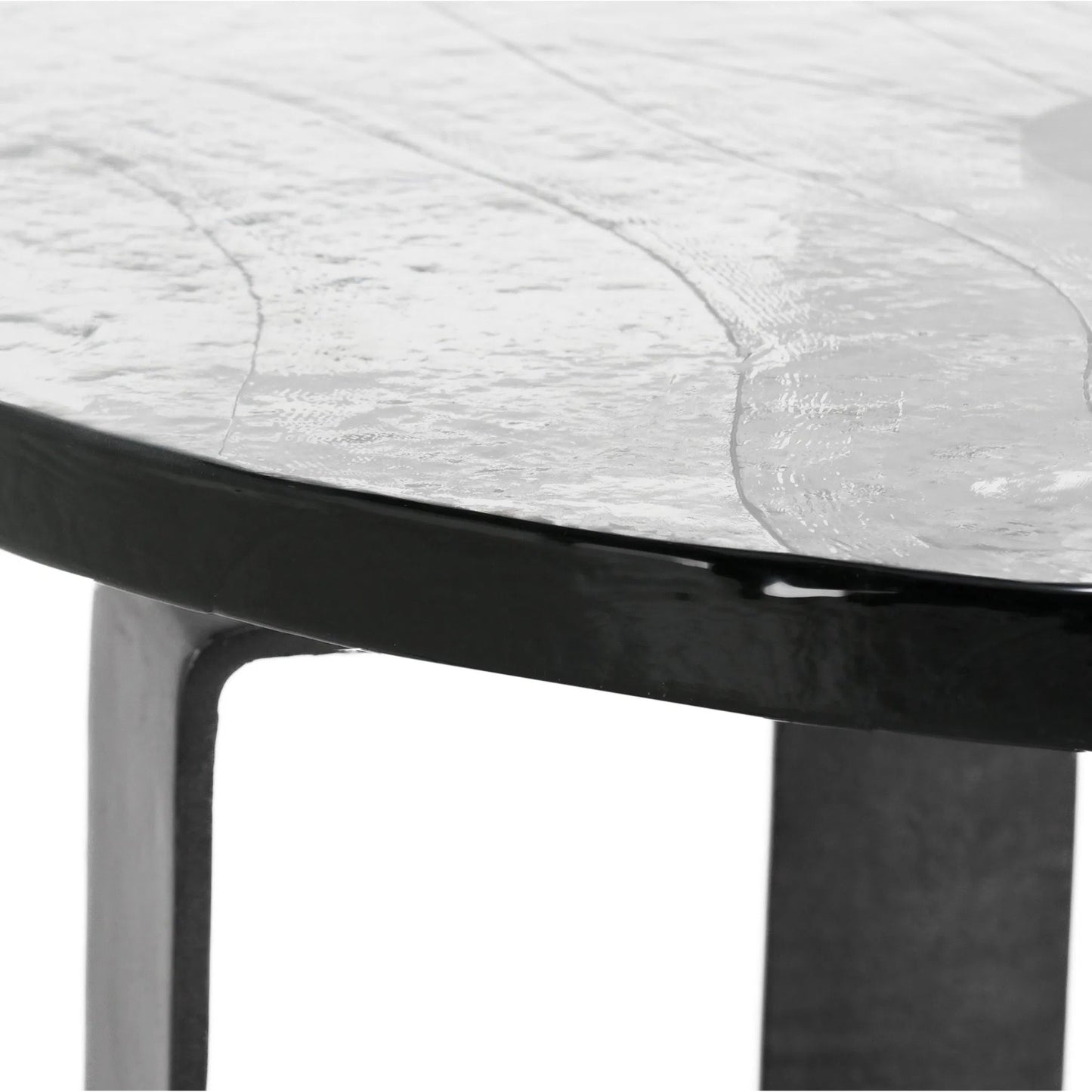 002 SI-2238799 | Closeup | Keith 28" Industrial Glass Black Coffee Table by Classic Home in black. Made from cast glass, iron in a modern style.