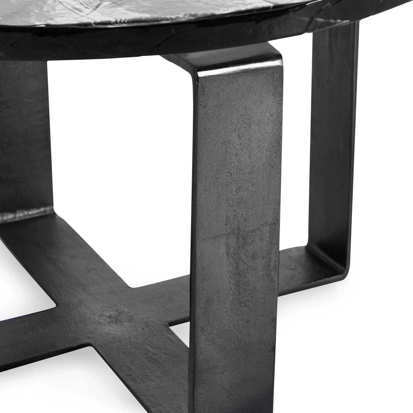 003 SI-2238799 | Closeup | Keith 28" Industrial Glass Black Coffee Table by Classic Home in black. Made from cast glass, iron in a modern style.