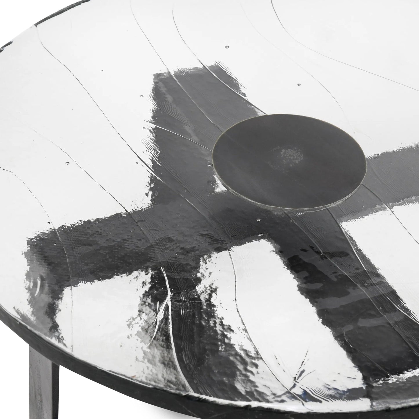 004 SI-2238799 | Closeup | Keith 28" Industrial Glass Black Coffee Table by Classic Home in black. Made from cast glass, iron in a modern style.
