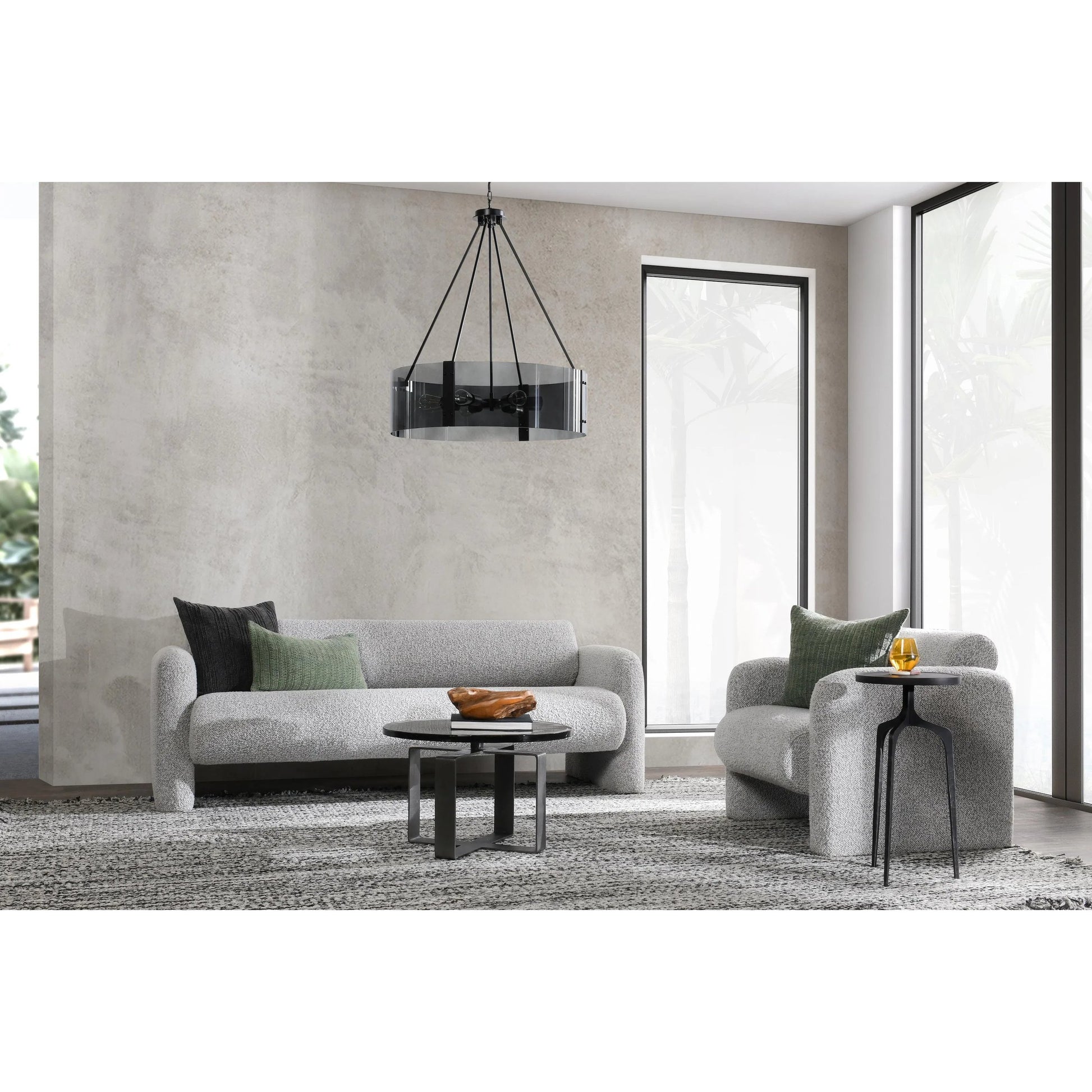 Keith 28" Industrial Glass Black Coffee Table by Classic Home in black. Made from cast glass, iron in a modern style.