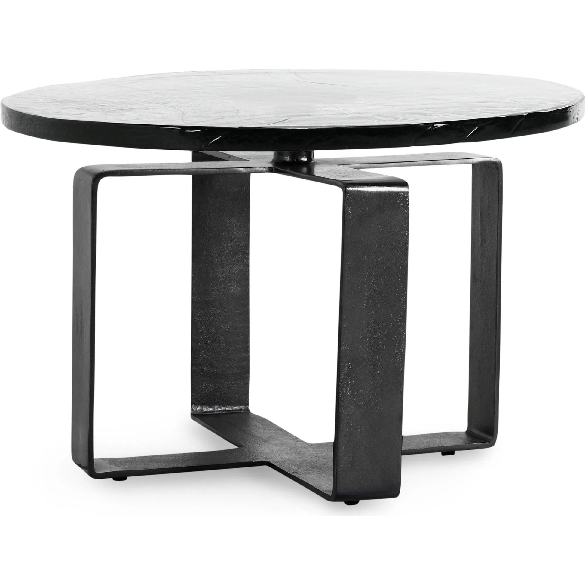 Keith 28" Industrial Glass Black Coffee Table by Classic Home in black. Made from cast glass, iron in a modern style.