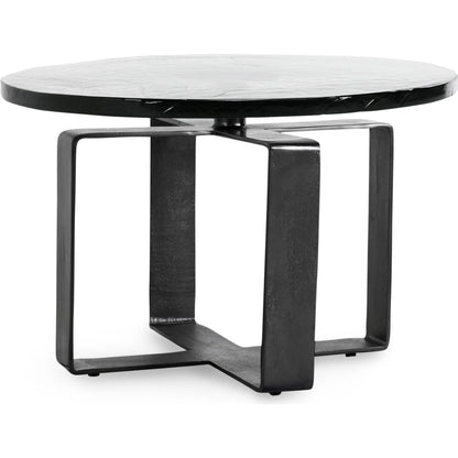 Keith 28" Industrial Glass Black Coffee Table by Classic Home in black. Made from cast glass, iron in a modern style.