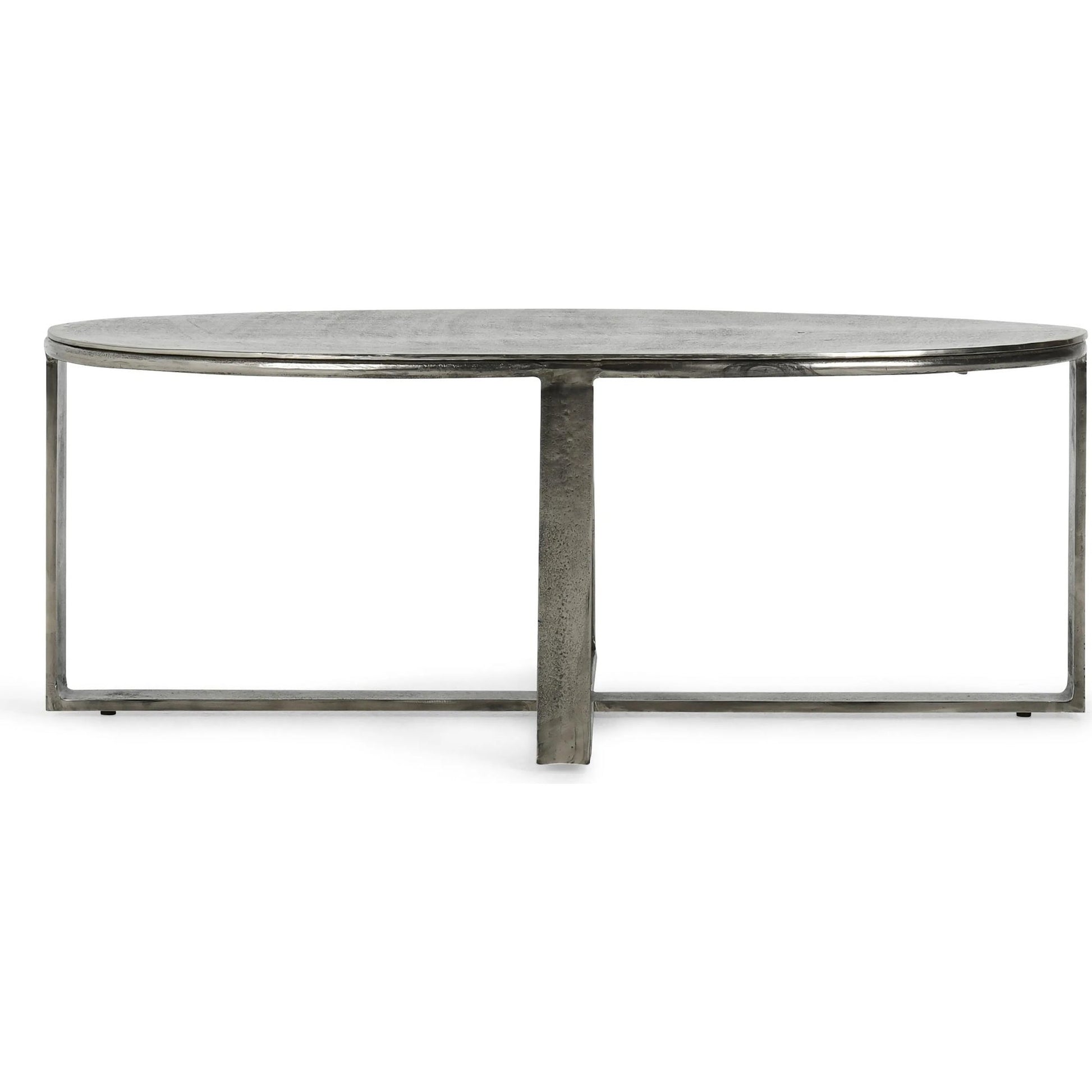 Flores 48" Oval Coffee Table by Classic Home in nickel. Made from cast aluminum in a unique style.