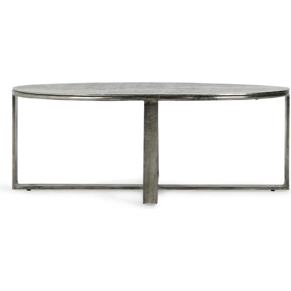 Flores 48" Oval Coffee Table by Classic Home in nickel. Made from cast aluminum in a unique style.