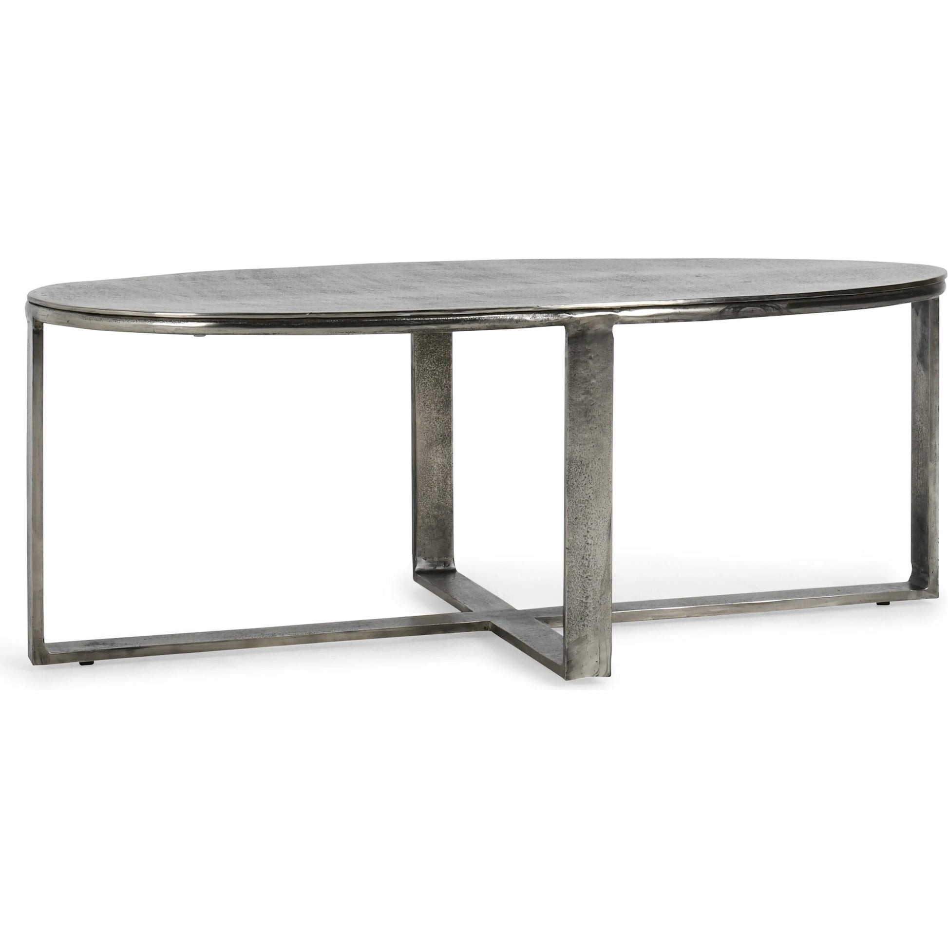 Flores 48" Oval Coffee Table by Classic Home in nickel. Made from cast aluminum in a unique style.