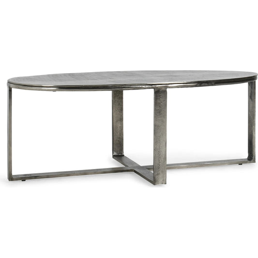 Flores 48" Oval Coffee Table by Classic Home in nickel. Made from cast aluminum in a unique style.