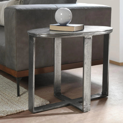 Flores 27" Oval End Table by Classic Home in nickel. Made from cast aluminum in a unique style.