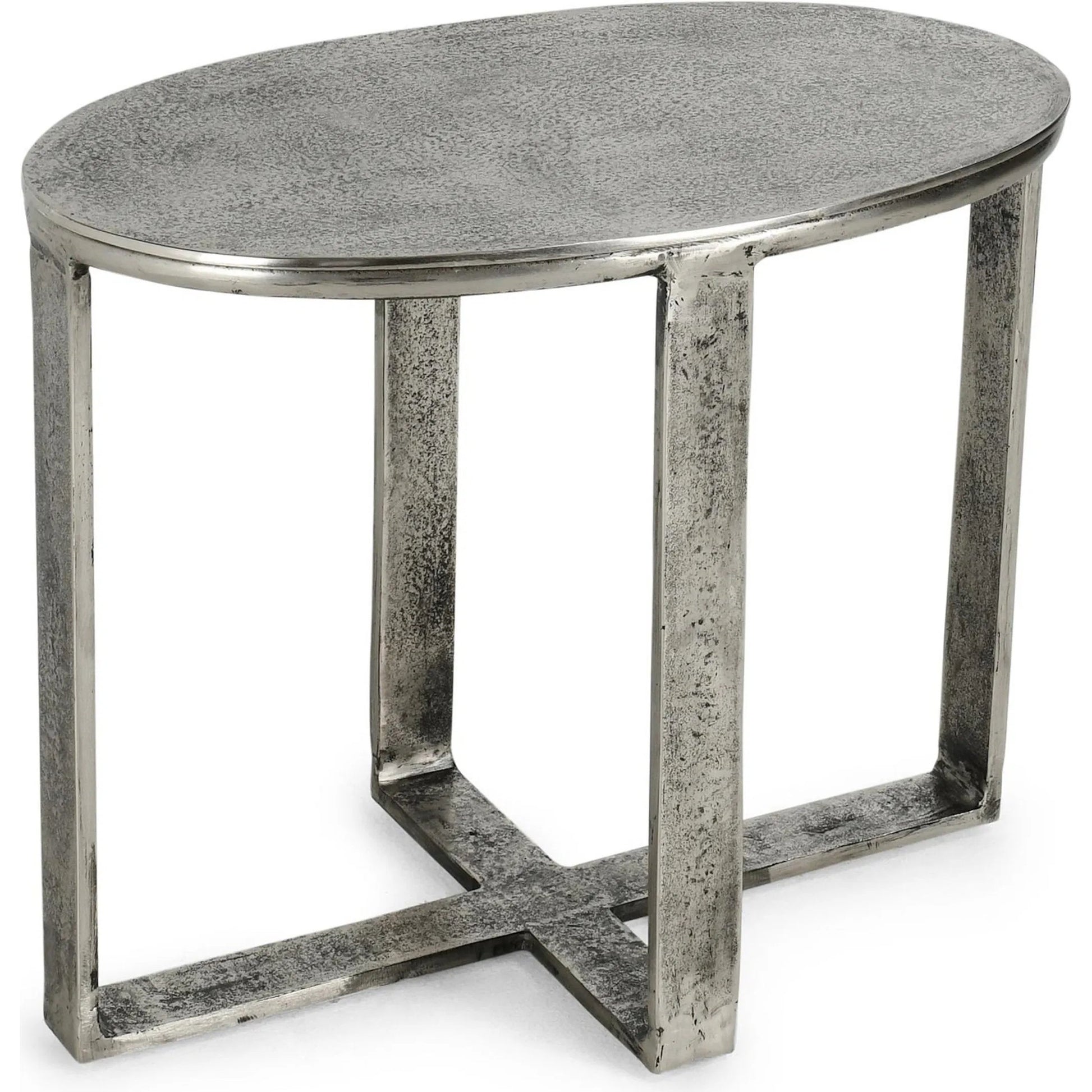 Flores 27" Oval End Table by Classic Home in nickel. Made from cast aluminum in a unique style.
