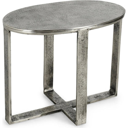 Flores 27" Oval End Table by Classic Home in nickel. Made from cast aluminum in a unique style.