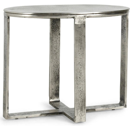 Flores 27" Oval End Table by Classic Home in nickel. Made from cast aluminum in a unique style.