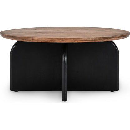 Penelope Mango Wood Two-Tone Coffee Table by Kosas Home in natural brown, black. Made from mango wood in a unique style.