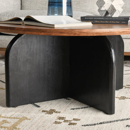Penelope Mango Wood Two-Tone Coffee Table by Kosas Home in natural brown, black. Made from mango wood in a unique style.