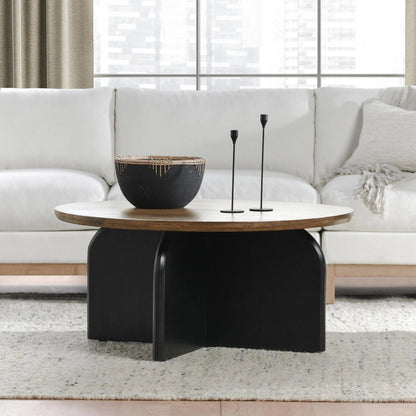 Penelope Mango Wood Two-Tone Coffee Table by Kosas Home in natural brown, black. Made from mango wood in a unique style.