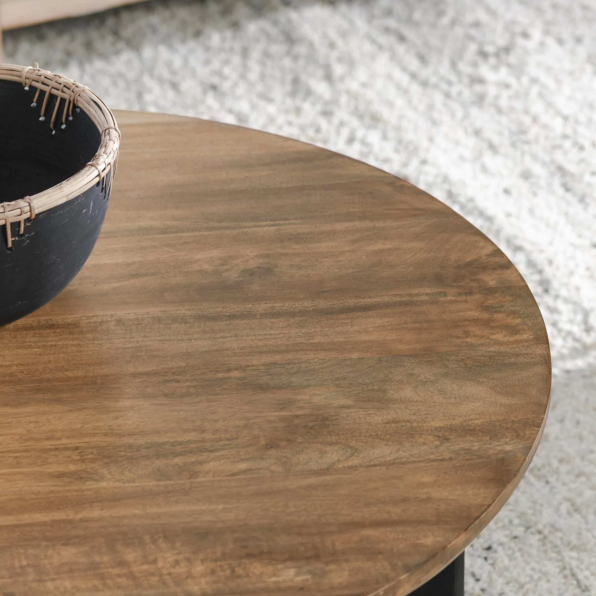 Penelope Mango Wood Two-Tone Coffee Table by Kosas Home in natural brown, black. Made from mango wood in a unique style.