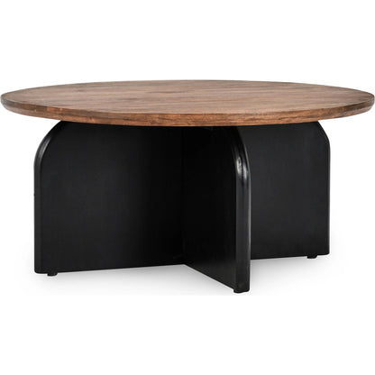 Penelope Mango Wood Two-Tone Coffee Table by Kosas Home in natural brown, black. Made from mango wood in a unique style.