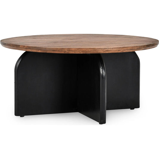 Penelope Mango Wood Two-Tone Coffee Table by Kosas Home in natural brown, black. Made from mango wood in a unique style.
