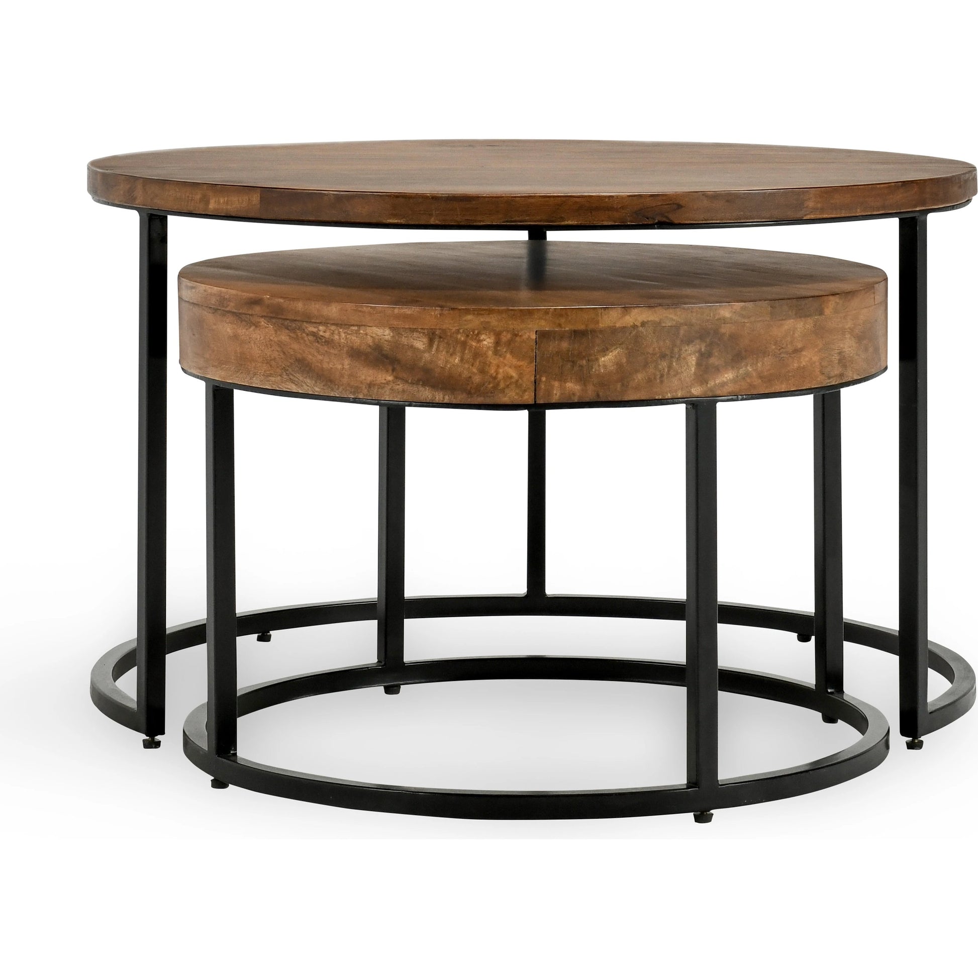 Emma Table Set of 2 Nesting Tables (Set of 2) by Kosas Home in natural brown, black. Made from oak veneer, iron in a modern style.