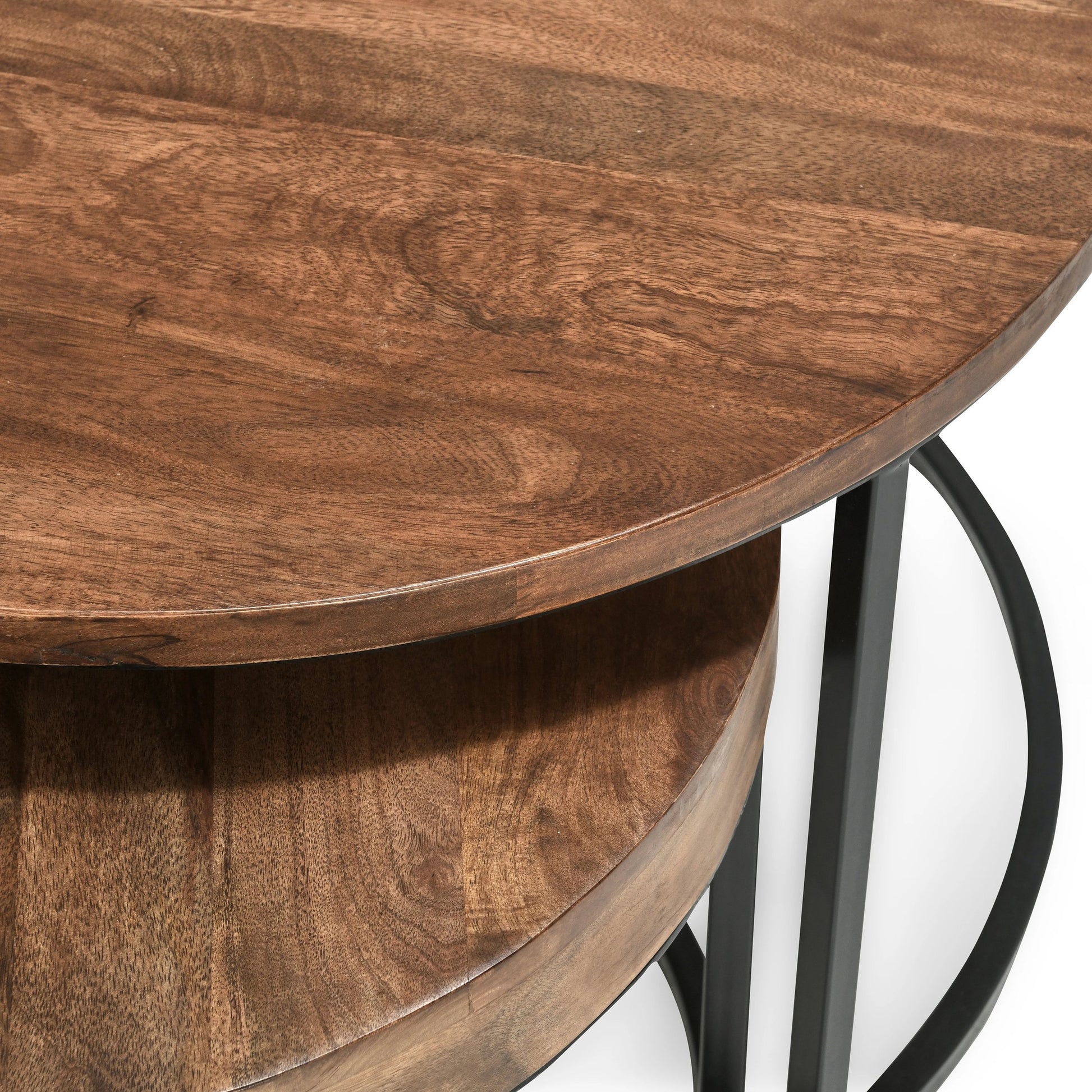 Emma Table Set of 2 Nesting Tables (Set of 2) by Kosas Home in natural brown, black. Made from oak veneer, iron in a modern style.