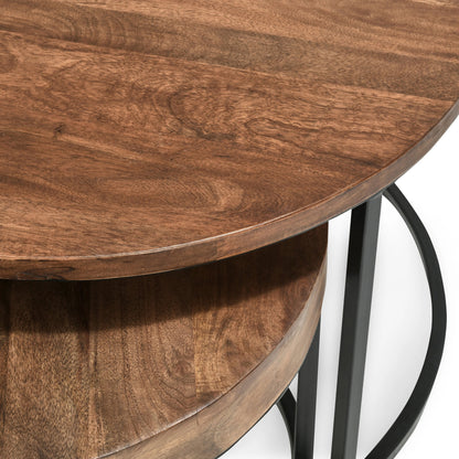 Emma Table Set of 2 Nesting Tables (Set of 2) by Kosas Home in natural brown, black. Made from oak veneer, iron in a modern style.