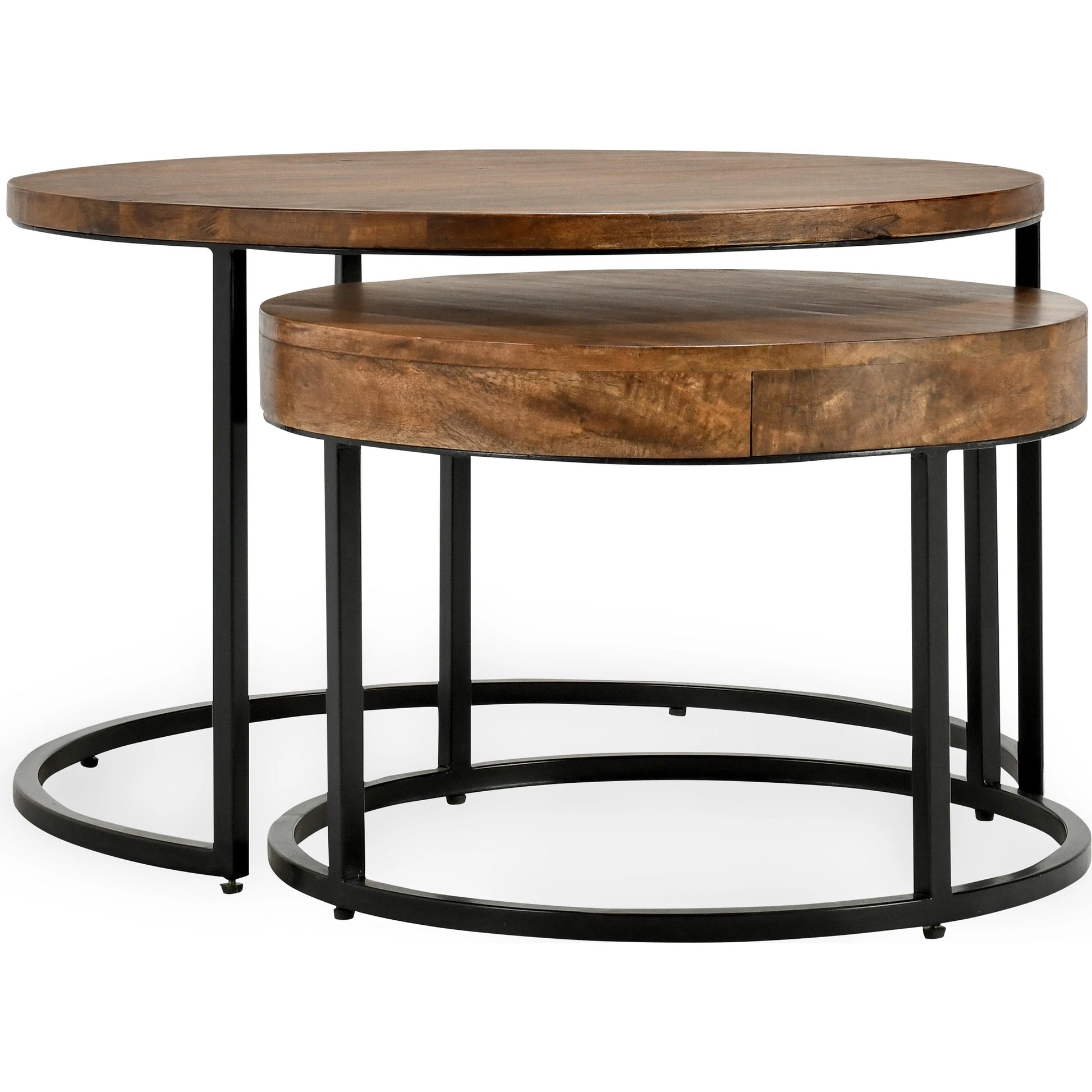 Emma Table Set of 2 Nesting Tables (Set of 2) by Kosas Home in natural brown, black. Made from oak veneer, iron in a modern style.