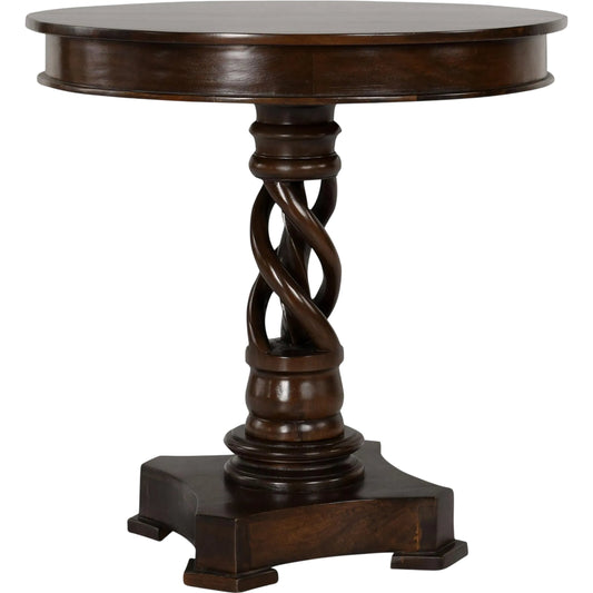 Bella Mango Wood 30" Round Table by Kosas Home in dark brown. Made from mango wood in a traditional style.