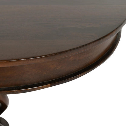 Bella Mango Wood 30" Round Table by Kosas Home in dark brown. Made from mango wood in a unique style.