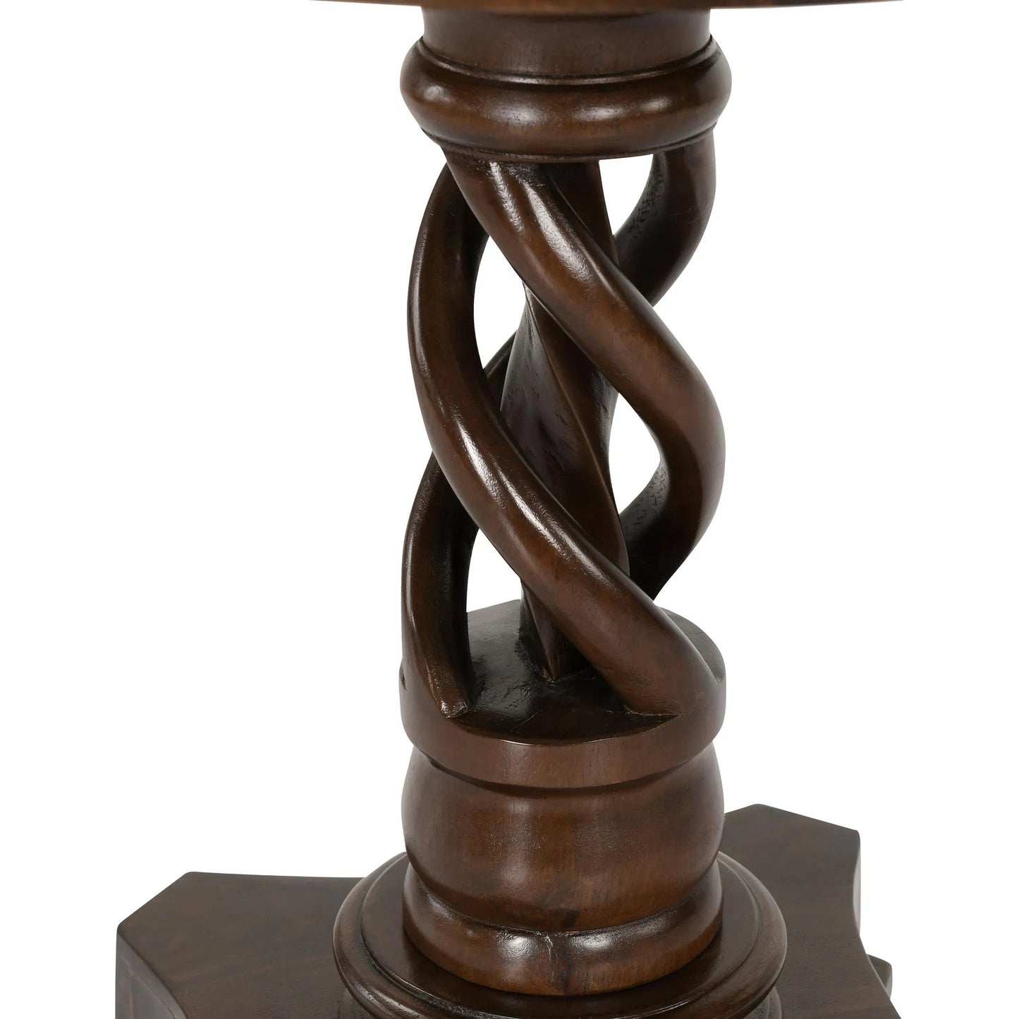 004 SI-2238805 | Closeup | Bella Mango Wood 30" Round Table by Kosas Home in dark brown. Made from mango wood in a traditional style.