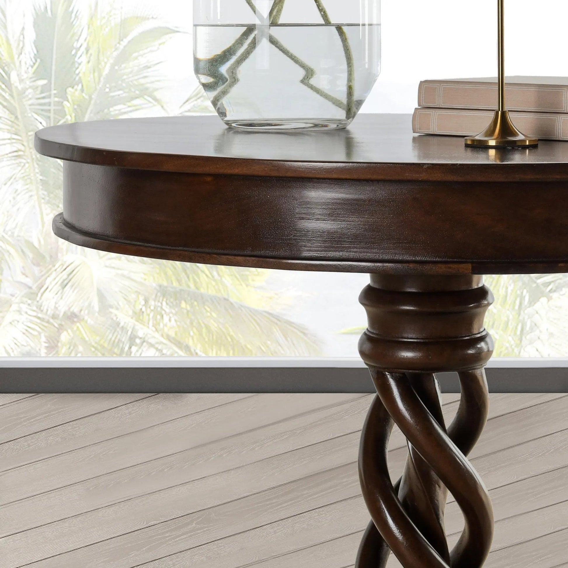 Bella Mango Wood 30" Round Table by Kosas Home in dark brown. Made from mango wood in a unique style.