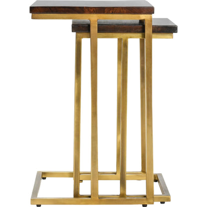 Lynda Set of 2 Mango Wood Nesting Tables in Dark Brown by Kosas Home in wood top handfinished in dark brown, iron base in black. Made from mango wood, iron in a modern style.