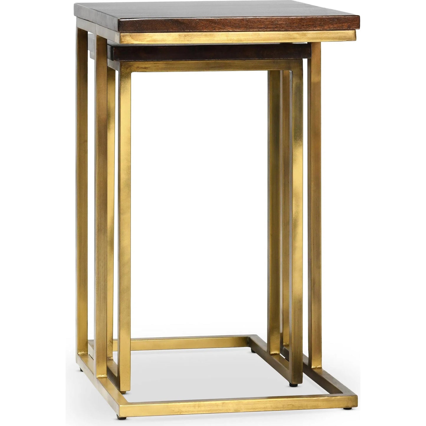 003 SI-2238806 | Additional Silo | Lynda Set of 2 Mango Wood Nesting Tables in Dark Brown by Kosas Home in wood top handfinished in dark brown, iron base in black. Made from mango wood, iron in a modern style.